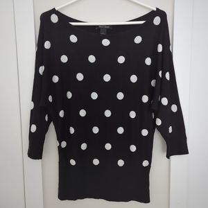 White House Black Market Women's Black Polka Dot Pullover Sweater